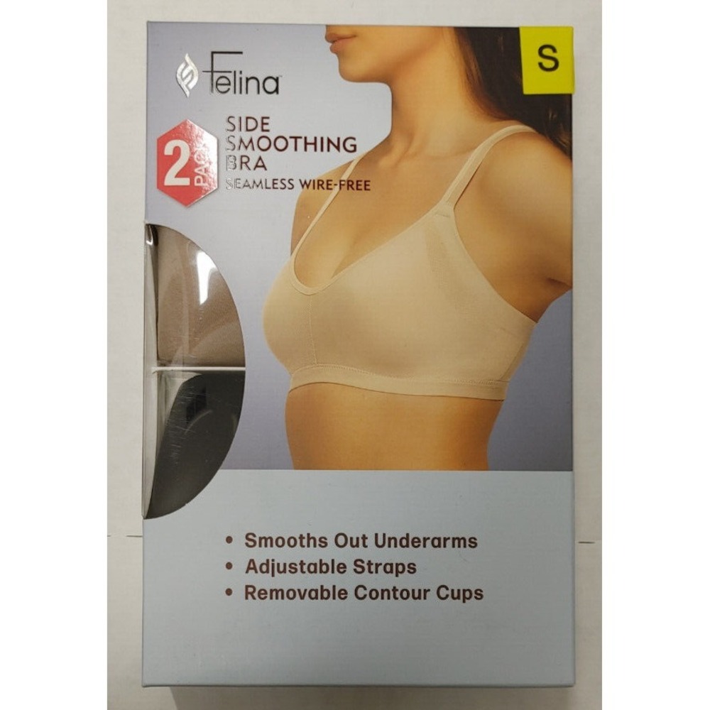 NEW Felina Side Smoothing Bra 2-Pack Beige/Black‎ Size Large